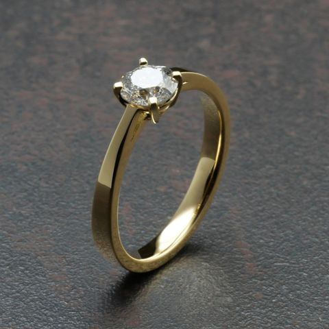 Beispielring Verlobungsring aus 750 Gelbgold – poliertes Finish, Krappenfassung mit Salt & Pepper Brillant - ID 61